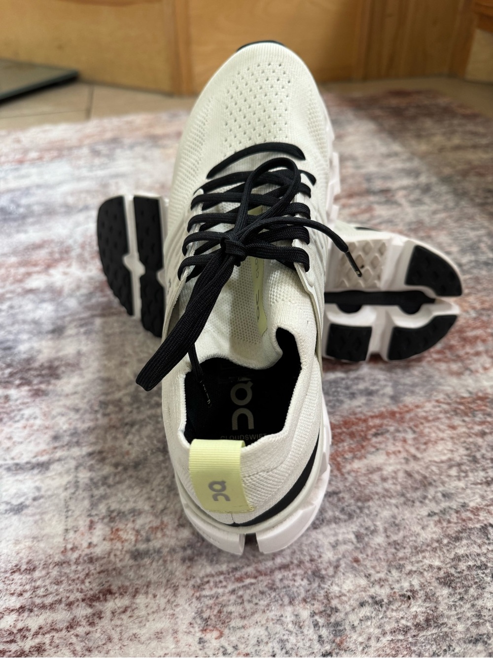 On Running Cloudswift Men’s Sneakers — White with Black and Light Yellow Accents